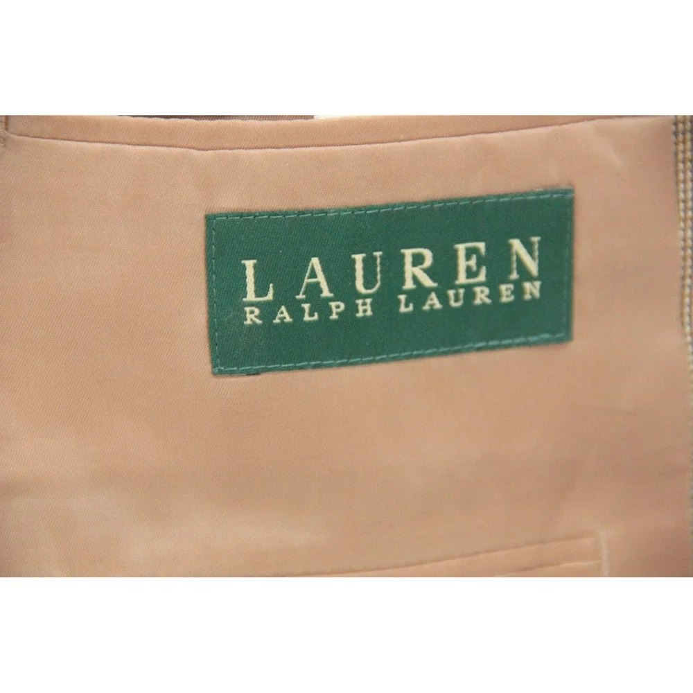 Lauren Ralph Lauren Blazer Men 40R Beige Wool Silk Houndstooth Sport Coat Jacket